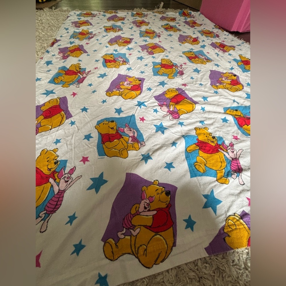 3 Piece VTG Winnie the Pooh Fleece Top Sheet, Fitted Sheet, Pillowcase 90” 60”